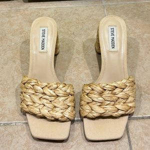 Steve Madden woven block heel sandals.